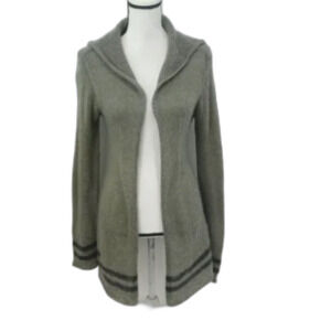 Wooden Ships Anthropologie Gray Fluffy Knit Hooded Open Front Cardigan Size S/M